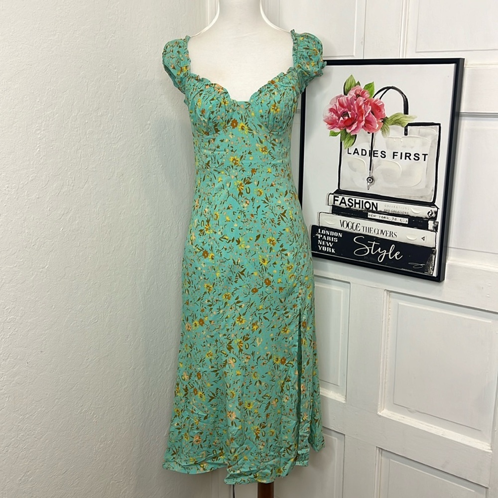 Hello Molly Aqua Floral Midi Dress